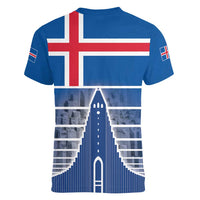 Iceland Hallgrimskirkja Church Women V-Neck T-Shirt Icelandic Flag Design - Wonder Print Shop