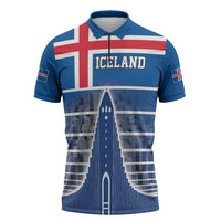 Iceland Hallgrimskirkja Church Zipper Polo Shirt Icelandic Flag Design - Wonder Print Shop