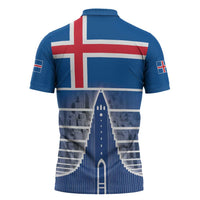 Iceland Hallgrimskirkja Church Zipper Polo Shirt Icelandic Flag Design - Wonder Print Shop