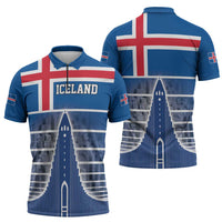 Iceland Hallgrimskirkja Church Zipper Polo Shirt Icelandic Flag Design - Wonder Print Shop