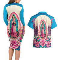 Our Lady of Guadalupe Couples Matching Long Sleeve Bodycon Dress and Hawaiian Shirt Virgin Mary of Mexico - Wonder Print Shop
