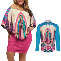 Our Lady of Guadalupe Couples Matching Off Shoulder Short Dress and Long Sleeve Button Shirt Virgin Mary of Mexico - Wonder Print Shop