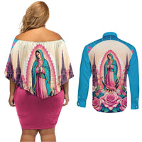 Our Lady of Guadalupe Couples Matching Off Shoulder Short Dress and Long Sleeve Button Shirt Virgin Mary of Mexico - Wonder Print Shop