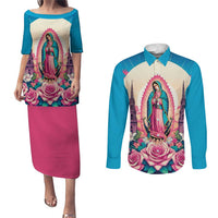 Our Lady of Guadalupe Couples Matching Puletasi and Long Sleeve Button Shirt Virgin Mary of Mexico - Wonder Print Shop