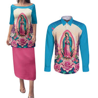 Our Lady of Guadalupe Couples Matching Puletasi and Long Sleeve Button Shirt Virgin Mary of Mexico - Wonder Print Shop