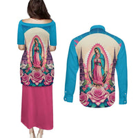 Our Lady of Guadalupe Couples Matching Puletasi and Long Sleeve Button Shirt Virgin Mary of Mexico - Wonder Print Shop
