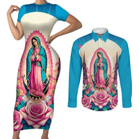 Our Lady of Guadalupe Couples Matching Short Sleeve Bodycon Dress and Long Sleeve Button Shirt Virgin Mary of Mexico - Wonder Print Shop