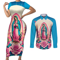 Our Lady of Guadalupe Couples Matching Short Sleeve Bodycon Dress and Long Sleeve Button Shirt Virgin Mary of Mexico - Wonder Print Shop