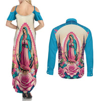 Our Lady of Guadalupe Couples Matching Summer Maxi Dress and Long Sleeve Button Shirt Virgin Mary of Mexico - Wonder Print Shop