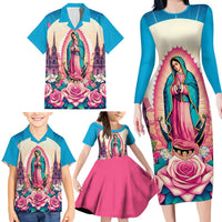 Our Lady of Guadalupe Family Matching Long Sleeve Bodycon Dress and Hawaiian Shirt Virgin Mary of Mexico - Wonder Print Shop
