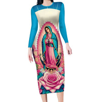 Our Lady of Guadalupe Family Matching Long Sleeve Bodycon Dress and Hawaiian Shirt Virgin Mary of Mexico - Wonder Print Shop