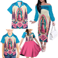 Our Lady of Guadalupe Family Matching Off The Shoulder Long Sleeve Dress and Hawaiian Shirt Virgin Mary of Mexico - Wonder Print Shop