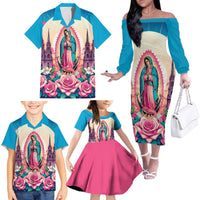 Our Lady of Guadalupe Family Matching Off The Shoulder Long Sleeve Dress and Hawaiian Shirt Virgin Mary of Mexico - Wonder Print Shop
