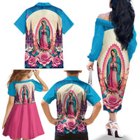 Our Lady of Guadalupe Family Matching Off The Shoulder Long Sleeve Dress and Hawaiian Shirt Virgin Mary of Mexico - Wonder Print Shop