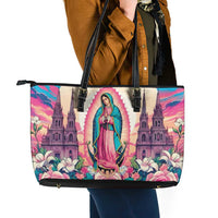 Our Lady of Guadalupe Leather Tote Bag Virgin Mary of Mexico - Wonder Print Shop