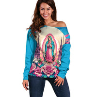 Our Lady of Guadalupe Off Shoulder Sweater Virgin Mary of Mexico - Wonder Print Shop