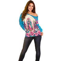 Our Lady of Guadalupe Off Shoulder Sweater Virgin Mary of Mexico - Wonder Print Shop