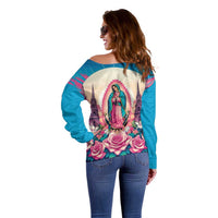 Our Lady of Guadalupe Off Shoulder Sweater Virgin Mary of Mexico - Wonder Print Shop