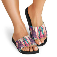 Our Lady of Guadalupe Slide Sandals Virgin Mary of Mexico - Wonder Print Shop