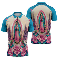 Our Lady of Guadalupe Zipper Polo Shirt Virgin Mary of Mexico - Wonder Print Shop
