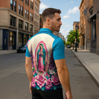 Our Lady of Guadalupe Zipper Polo Shirt Virgin Mary of Mexico - Wonder Print Shop