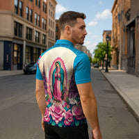 Our Lady of Guadalupe Zipper Polo Shirt Virgin Mary of Mexico - Wonder Print Shop