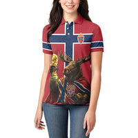 Custom World Football 2026 Norway Women Polo Shirt Viking Moose Trophy Champion