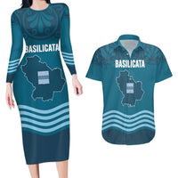 Italy Basilicata Couples Matching Long Sleeve Bodycon Dress and Hawaiian Shirt Map With Flag Style - Wonder Print Shop