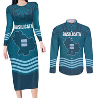 Italy Basilicata Couples Matching Long Sleeve Bodycon Dress and Long Sleeve Button Shirt Map With Flag Style - Wonder Print Shop