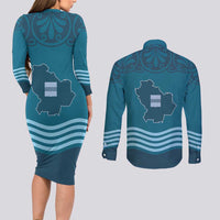 Italy Basilicata Couples Matching Long Sleeve Bodycon Dress and Long Sleeve Button Shirt Map With Flag Style - Wonder Print Shop