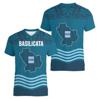 Italy Basilicata Women V-Neck T-Shirt Map With Flag Style - Wonder Print Shop