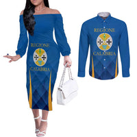 Italy Calabria Couples Matching Off The Shoulder Long Sleeve Dress and Long Sleeve Button Shirt Flag Style - Wonder Print Shop