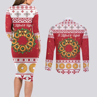 Malta Christmas Couples Matching Long Sleeve Bodycon Dress and Long Sleeve Button Shirt Maltese Honey Rings - Wonder Print Shop