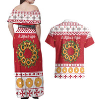 Malta Christmas Couples Matching Off Shoulder Maxi Dress and Hawaiian Shirt Maltese Honey Rings - Wonder Print Shop