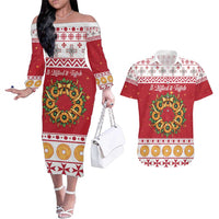 Malta Christmas Couples Matching Off The Shoulder Long Sleeve Dress and Hawaiian Shirt Maltese Honey Rings - Wonder Print Shop