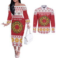 Malta Christmas Couples Matching Off The Shoulder Long Sleeve Dress and Long Sleeve Button Shirt Maltese Honey Rings - Wonder Print Shop