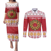 Malta Christmas Couples Matching Puletasi and Long Sleeve Button Shirt Maltese Honey Rings - Wonder Print Shop