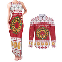 Malta Christmas Couples Matching Tank Maxi Dress and Long Sleeve Button Shirt Maltese Honey Rings - Wonder Print Shop