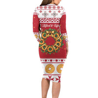 Malta Christmas Long Sleeve Bodycon Dress Maltese Honey Rings - Wonder Print Shop