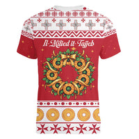 Malta Christmas Women V-Neck T-Shirt Maltese Honey Rings - Wonder Print Shop