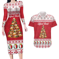 Traditional Maltese Imqaret Pastry Couples Matching Long Sleeve Bodycon Dress and Hawaiian Shirt Malta Imqaret Christmas Tree - Wonder Print Shop