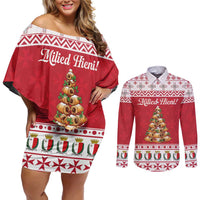 Traditional Maltese Imqaret Pastry Couples Matching Off Shoulder Short Dress and Long Sleeve Button Shirt Malta Imqaret Christmas Tree - Wonder Print Shop