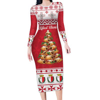 Traditional Maltese Imqaret Pastry Long Sleeve Bodycon Dress Malta Imqaret Christmas Tree - Wonder Print Shop