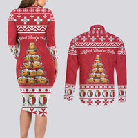 Cute Maltese Imqaret Pastry Christmas Couples Matching Long Sleeve Bodycon Dress and Long Sleeve Button Shirt Christmas Joy in Malta - Wonder Print Shop