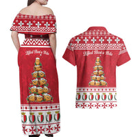 Cute Maltese Imqaret Pastry Christmas Couples Matching Off Shoulder Maxi Dress and Hawaiian Shirt Christmas Joy in Malta - Wonder Print Shop