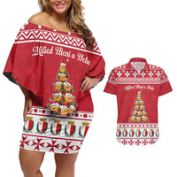 Cute Maltese Imqaret Pastry Christmas Couples Matching Off Shoulder Short Dress and Hawaiian Shirt Christmas Joy in Malta - Wonder Print Shop