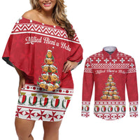 Cute Maltese Imqaret Pastry Christmas Couples Matching Off Shoulder Short Dress and Long Sleeve Button Shirt Christmas Joy in Malta - Wonder Print Shop