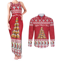 Cute Maltese Imqaret Pastry Christmas Couples Matching Tank Maxi Dress and Long Sleeve Button Shirt Christmas Joy in Malta - Wonder Print Shop