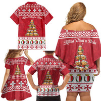 Cute Maltese Imqaret Pastry Christmas Family Matching Off Shoulder Short Dress and Hawaiian Shirt Christmas Joy in Malta - Wonder Print Shop