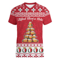 Cute Maltese Imqaret Pastry Christmas Women V-Neck T-Shirt Christmas Joy in Malta - Wonder Print Shop